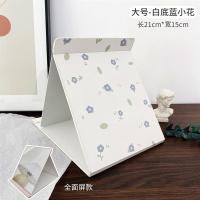 台式小镜子女学生宿舍桌面可立大号折叠化妆镜便携可爱家用梳妆镜|大号白底蓝小花