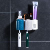 牙刷架置物架免打孔漱口杯刷牙杯挂壁式卫生间牙缸牙具套装|牛气冲天(带挤牙膏器) 3个漱口杯+牙刷架(颜色随机送字帖)
