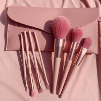 同款7支 12支初学者粉色化妆刷套刷散粉刷眼影刷美妆工具刷子|豆沙粉7支装+pu包包