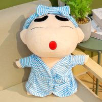 蜡笔小新公仔毛绒玩具抱枕可爱大号jj搞怪玩偶送女生情人节礼物|蓝色条纹浴袍眯眼 全长35cm(会唱iloveyo