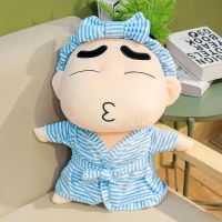蜡笔小新公仔毛绒玩具抱枕可爱大号jj搞怪玩偶送女生情人节礼物|蓝色条纹浴袍亲亲 全长35cm(多送一套衣服,可自选