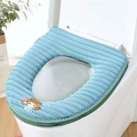 坐便垫加厚两件套带盖通用马桶座套粘扣马桶套圈马桶垫拉链|条绒蓝(单件套)