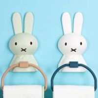 儿童毛巾架免打孔卫生间浴室卡通小可爱创意宝宝洗脸挂浴巾架挂杆|绿色+白色【2个装】