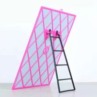 浴室化妆镜挂墙折叠免打孔学生宿舍大号高清方形镜破损补发|粉色大号23*27cm 送梳子/无痕钉/挂钩