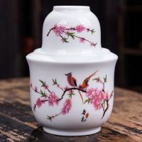 陶瓷温酒壶烫酒壶半斤酒壶家用二两黄酒白酒杯中式温酒器陶瓷酒具|半斤温酒器水点桃花