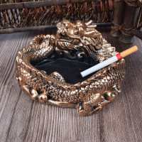 创意个性龙长城烟灰缸客厅中国风盘龙复古家用床头多功能烟缸|931盘龙-铜