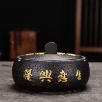 大号烟灰缸创意个性陶瓷烟缸复古中式家用客厅办公室防风烟灰缸|高烟灰缸(生意兴隆)有盖