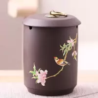 紫砂烟灰缸带盖防风复古家用客厅摆件防飞灰密封大号多功能烟灰缸|紫砂直身烟灰缸-喜上眉梢(带盖)