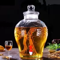 玻璃泡酒瓶5斤20斤无铅人参药泡酒瓶带龙头密封泡酒坛酿泡酒罐|雕花加厚款水容量20斤 瓶子+防堵不锈钢龙头+高款树脂底座