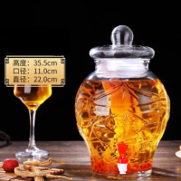 玻璃泡酒瓶5斤20斤无铅人参药泡酒瓶带龙头密封泡酒坛酿泡|水容量10斤加厚五谷丰登款 瓶子+防堵不锈钢龙头+高款树脂底座