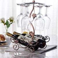 红酒架摆件倒挂家用高脚杯架葡萄创意欧式酒瓶客厅酒柜装饰品套装|推荐--蝴蝶兰酒架古铜色(不带酒杯)