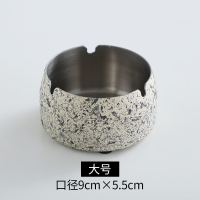新款不锈钢烟灰缸创意大理石纹时尚烟灰缸 防风防摔 不锈钢烟灰缸|磨砂(灰) 大号烟灰缸1套(盖子款式随机)