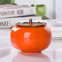仿柿子陶瓷烟灰缸宾馆酒店家用烟灰盅创意摆件时尚个性防风带盖罐|大号仿真柿子烟灰缸(带盖)