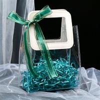 透明礼物袋伴手礼手提袋ins风包装礼品袋子生日礼物盒伴娘回礼|綠飄帶+[翡翠绿]拉菲草 小号18*10*20cm