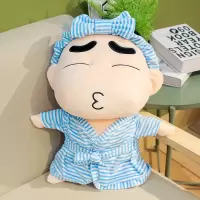 蜡笔小新公仔毛绒玩具抱枕可爱大号jj搞怪玩偶送女生情人节礼物|蓝色条纹浴袍亲亲 全长55cm(多送一套衣服,可自选