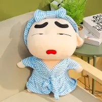 蜡笔小新公仔毛绒玩具抱枕可爱大号jj搞怪玩偶送女生情人节礼物|蓝色条纹浴袍囧眼 全长1米