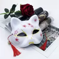 和风妖狐狸面具半脸化妆舞会唐猫diy手绘古风汉服cos猫脸|樱花白喵