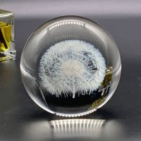 发光3d四叶草蒲公英银河水晶球送朋友同学毕业闺蜜创意生日礼物|蒲公英B款 80MM七彩木底座