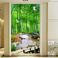 自粘壁画竹林风景墙贴画客厅走廊过道玄关竖版现代装饰画贴纸墙纸|15I 中号:宽70cm*高150cm
