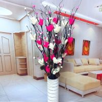 叶脉仿真玫瑰干花假花客厅落地摆件新房家居室内装饰花艺插花套装|梅花白加玫红不含瓶