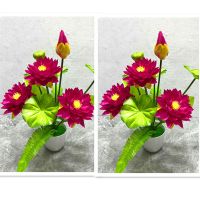 仿真荷花莲花供花套装 假荷花塑料假花绢花小盆栽家居装饰摆件|款紫红色(2盆装)