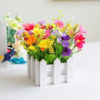 玫瑰木栅栏装饰花盆花艺假花摆件学校装饰品仿真花套装盆栽|10厘米方形混色挑兰栅栏