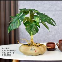 仿真绿植铜钱草办公室仿真绿色植物客厅室内摆件装饰花瓶盆栽假花|韵紫砂花盆+龟背竹*