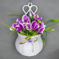 挂墙上装饰假花套装美容院饭店玫瑰仿真花挂件卧室客厅墙布置花束|紫色百合+挂篮