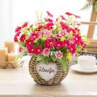 室内客厅仿真假花装饰客厅干花摆设餐桌塑料绢花室内家居花束摆件|粉跳舞兰+球筐