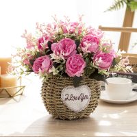 室内客厅仿真假花装饰客厅干花摆设餐桌塑料绢花室内家居花束摆件|3玫中华牡丹+球筐