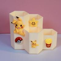 ins笔筒小学生儿童桌面多功能卡通可爱时尚卧室化妆刷收纳盒笔桶|皮卡丘大[4格浅黄色