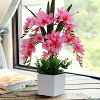 红掌仿真植物假花蝴蝶兰套装花卉家居装饰品绢花客厅摆件花艺盆景|方盆香雪兰9支粉色 默认