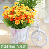 仿真花车 + 仿真花束仿真花车套装饰仿真花车套装 家居饰品摆件塑|跳蓝菊橙色+花车