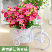 仿真花车 + 仿真花束仿真花车套装饰仿真花车套装 家居饰品摆件塑|跳蓝菊玫红色+花车
