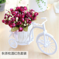 仿真花车 + 仿真花束仿真花车套装饰仿真花车套装 家居饰品摆件塑|秋款QQ玫酒红色+花车