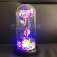 七夕情人节女友男生礼物灯玻璃罩永生花发光玫瑰礼盒情侣闺蜜生日|吉他款-高22厘米 礼盒装送电池