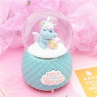水晶球音乐盒八音盒带雪花可发光生日礼物女生儿童女孩闺蜜朋友|独角兽萌蓝 中号灯光音乐+礼品袋