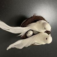 小白鸟羽毛鸟摆件桌面装饰仿真白色小鸟鸟窝文艺复古拍照道具|白色小鸟1对+鸟窝