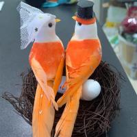 小白鸟羽毛鸟摆件桌面装饰仿真白色小鸟鸟窝文艺复古拍照道具|戴帽子小鸟1对+鸟窝