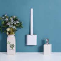 卫生间马桶刷家用无死角长柄软胶坐便清洁刷子硅胶洁厕刷底座套装|壁挂款(象牙白)