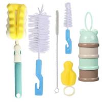 奶瓶刷子清洁刷套装婴儿用品海绵擦奶嘴刷吸管刷不锈钢毛刷子杯刷|海绵尼龙奶瓶清洁5件套+三层奶粉盒