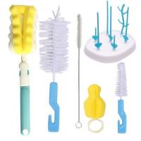 奶瓶刷子清洁刷套装婴儿用品海绵擦奶嘴刷吸管刷不锈钢毛刷子杯刷|海绵尼龙奶瓶清洁5件套+奶瓶沥干架