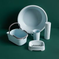 家用浴室用品卫浴洗漱五件套卫生间洗脸盆漱口杯家庭洗护清洁套装|蓝色五件套