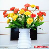 仿真花向日葵花束假花绢花塑料花单支太阳花装饰花客厅仿真小摆件|3束康乃馨+仿瓷瓶套装[夕阳红]