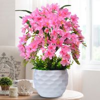仿真花套装蝴蝶兰花假花盆栽客厅电视柜装饰花客厅室内摆件塑料花|水立方香雪兰盆景粉色