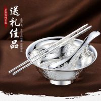 银碗9999a银熟银筷子食用勺三件套 送礼银餐具镀银筷子银碗银勺