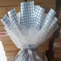 免包装花束壳 鲜花包装纸包花花束包装材零食花束全套包装|花泥款蓝格子