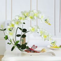 蝴蝶兰仿真花套装pu手感塑料花假花盆栽客厅餐桌室内装饰插花摆件|S盆苍兰白色套装 默认