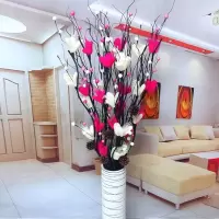 叶脉仿真玫瑰干花假花客厅落地摆件新房家居室内装饰花艺插花套装|梅花白加玫红不含瓶