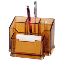 多功能笔筒可放名片多格创意塑料办公|568茶色